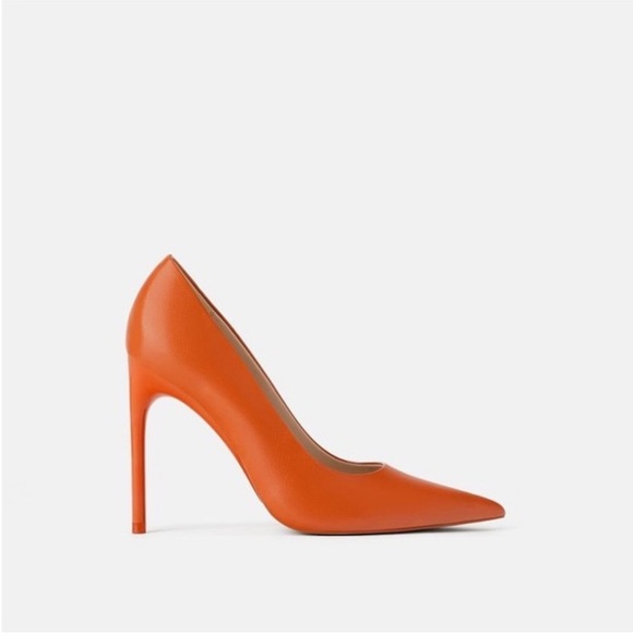ZARA Basic Orange Pump Pointy Heels Sz 39 (8) - Picture 1 of 10